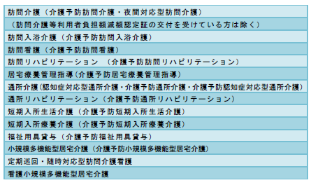 助成の対象となるサービスの一覧表
