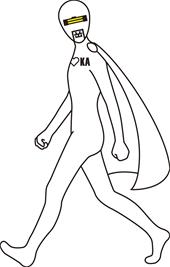 顔をこちらに向けて歩いているシラオ仮面のイラスト