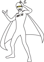 左手で頭を押さえて照れているシラオ仮面のイラスト