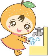 手洗い場で手を洗っているなしりんのイラスト