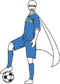 ユニフォームを着てサッカーボールを右足でキープしているシラオ仮面のイラスト