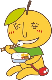 お弁当を食べているなしべえのイラスト