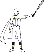 ユニフォームを着てバットを掲げているシラオ仮面のイラスト