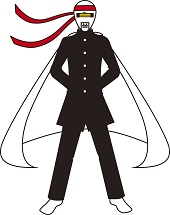赤いハチマキを巻いて学生服を着た応援団風のシラオ仮面のイラスト