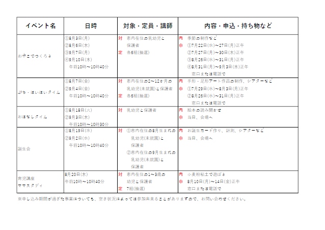 事業案内8月