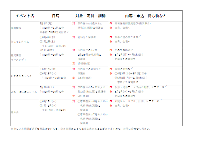 事業案内6月