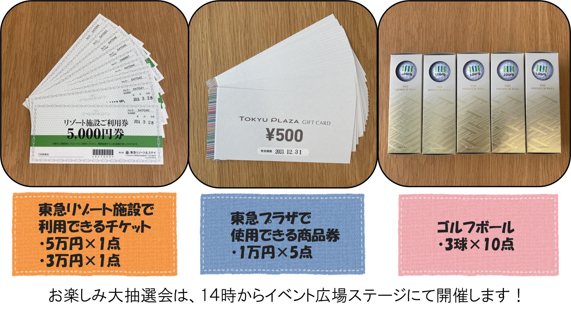 抽選会豪華景品です。リゾート施設ご利用兼5万円分が目玉です。