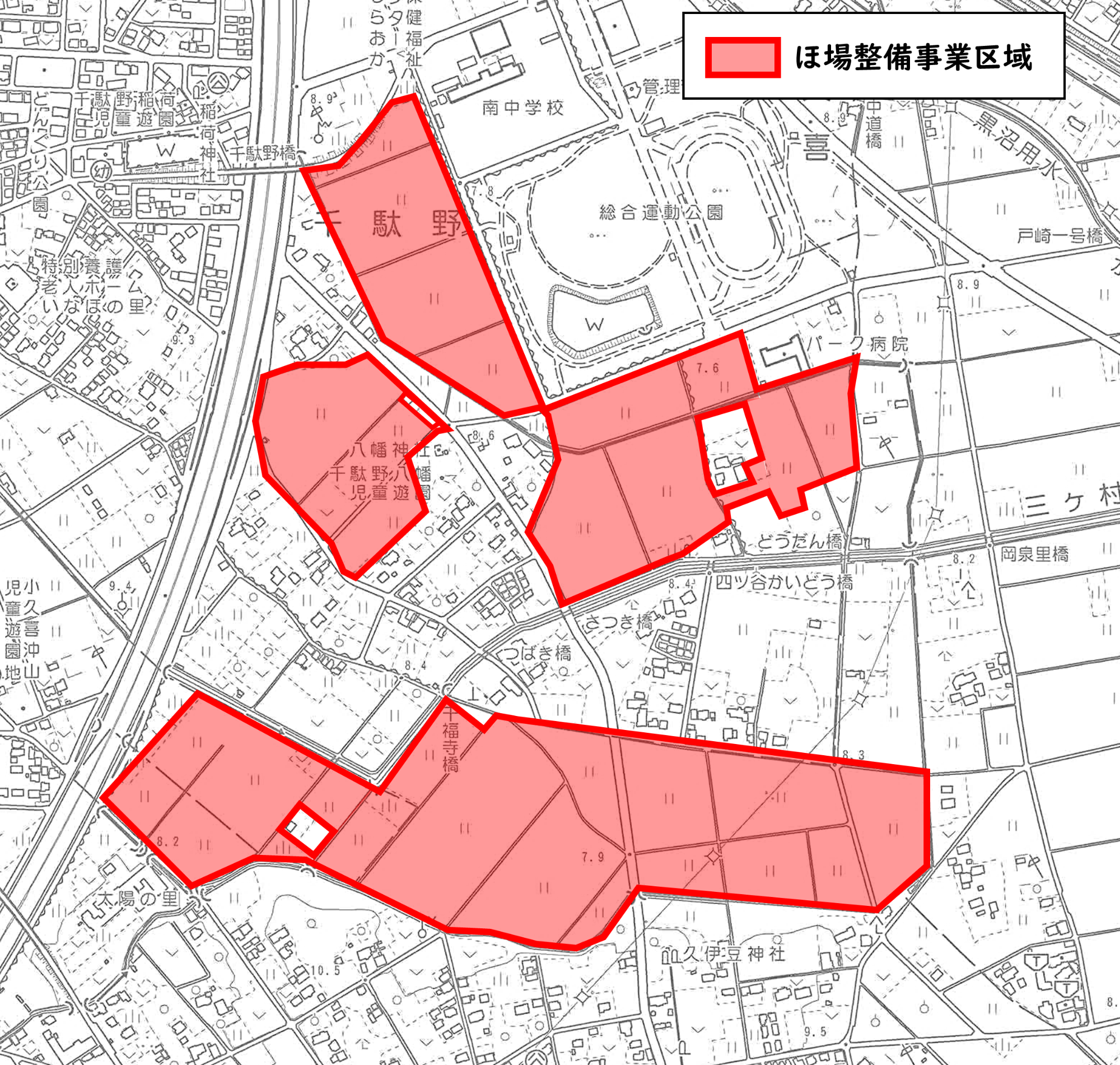 実ケ谷・千駄野地区 区域図