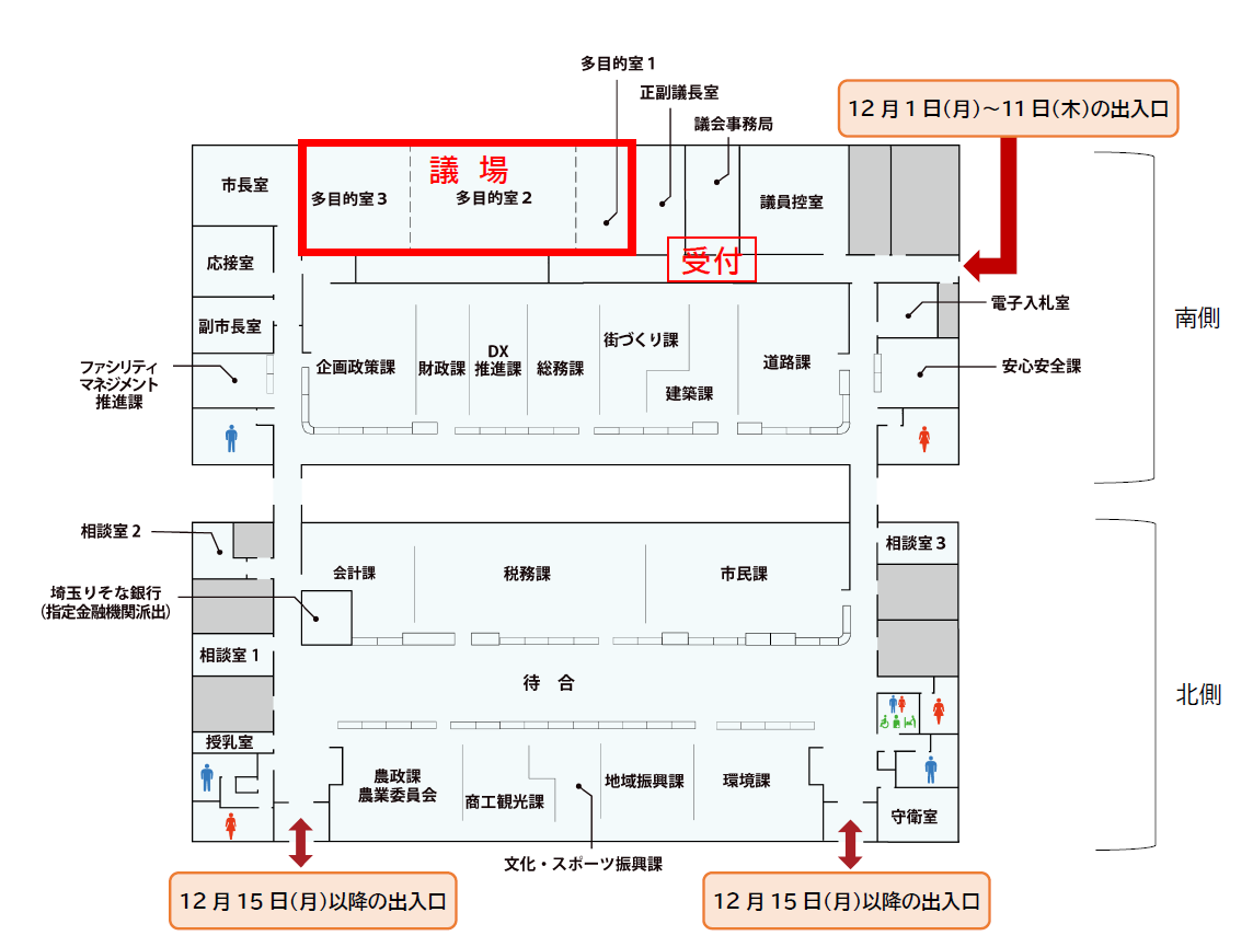 仮設本庁舎における傍聴案内図