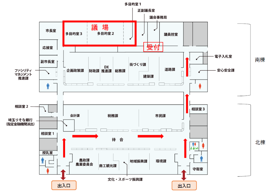 仮設本庁舎における傍聴案内図
