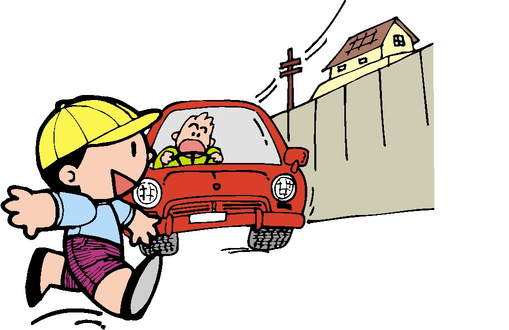 走って来る車の前に男の子が走って飛び出しているイラスト